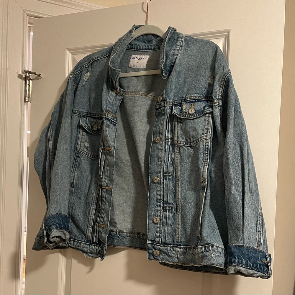 Oversized distressed jean jacket